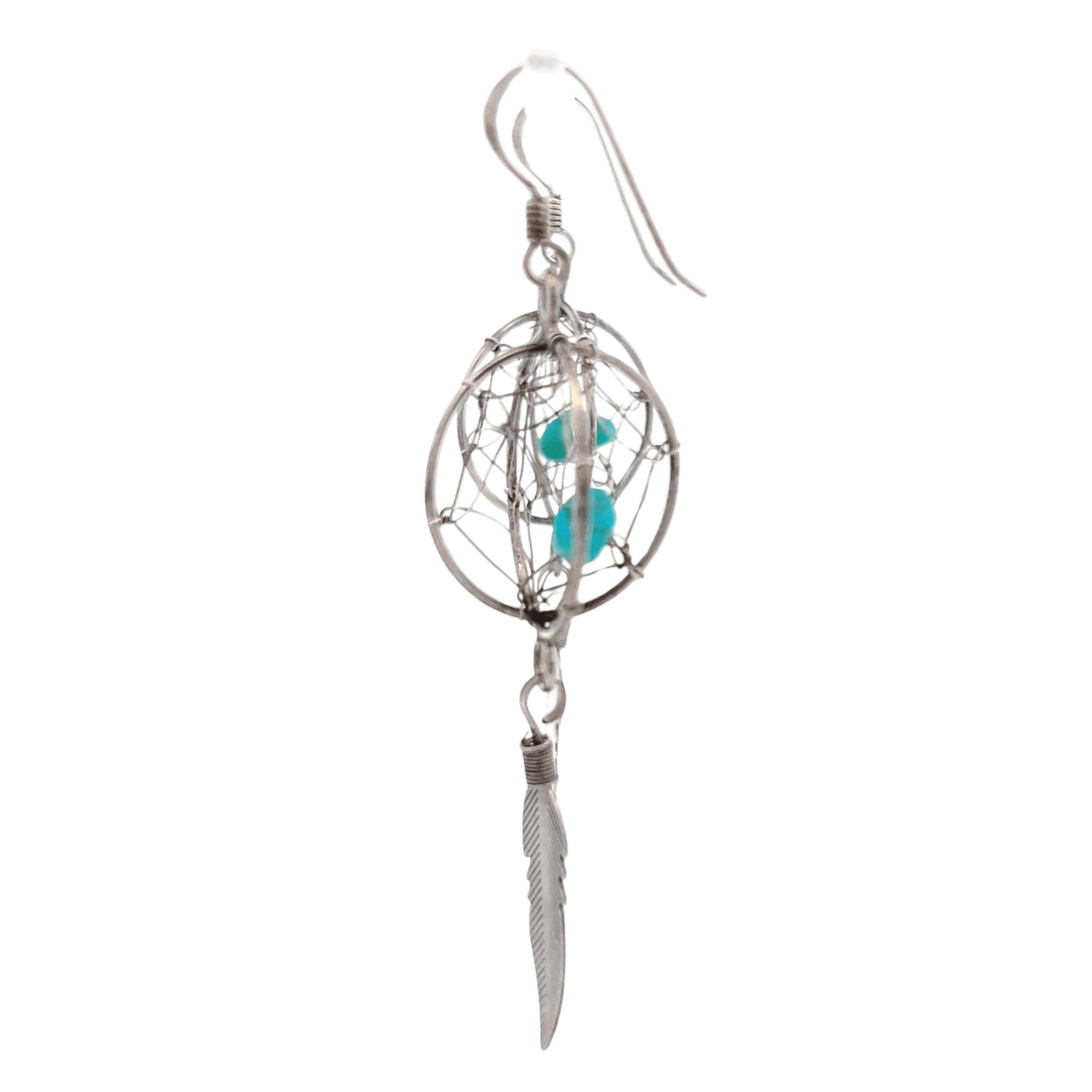 Estate Sterling Silver Turquoise Dream Catcher Drop Earrings