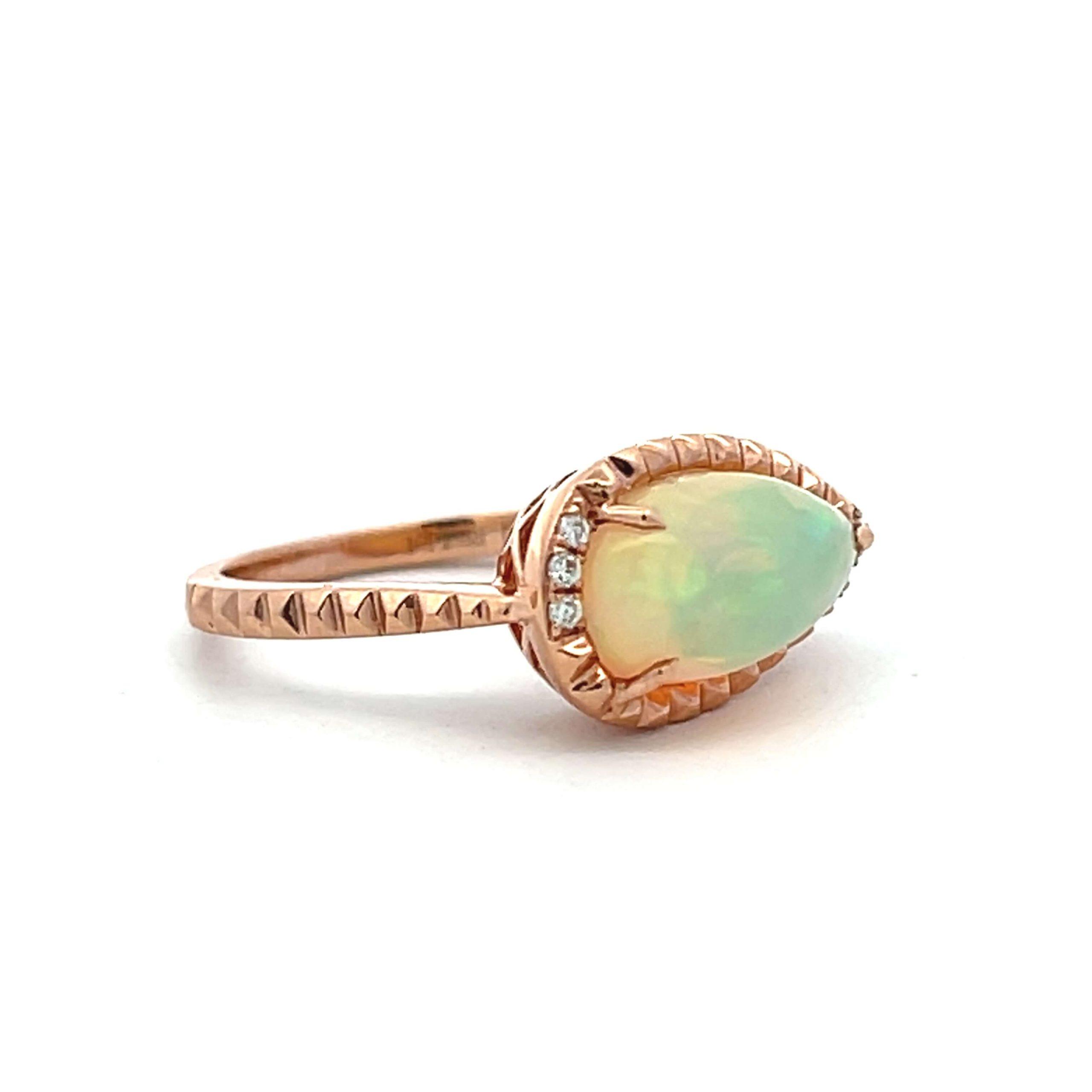 14K Rose Gold 2.20CTW Pear-Shaped Opal & Diamond Ring