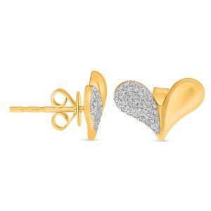 14K Two Tone Gold 0.19CTW Diamond Heart Stud Earrings