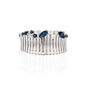 14K White Gold 0.39CTW Blue Sapphire & Diamond Modern Fashion Ring