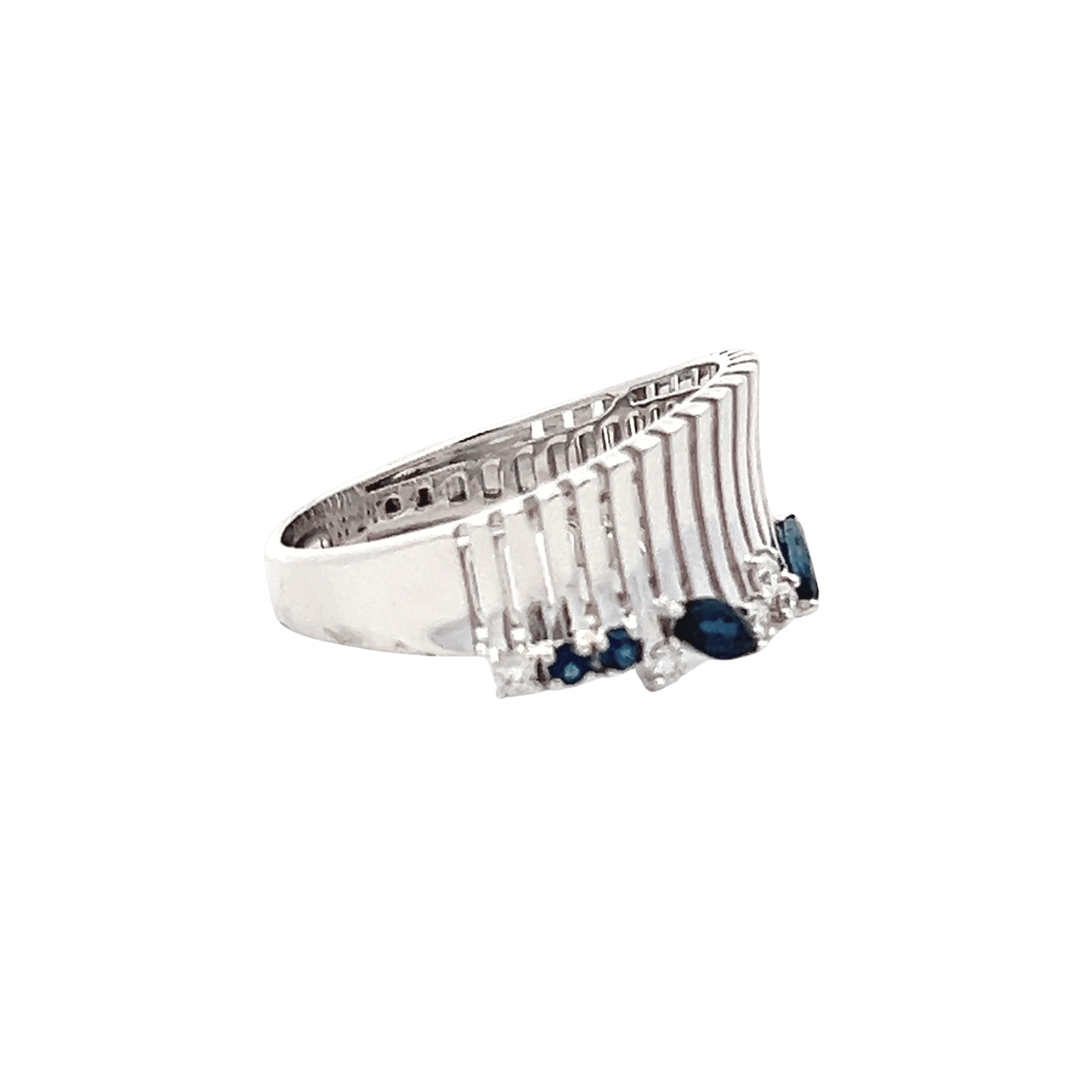 14K White Gold 0.39CTW Blue Sapphire & Diamond Modern Fashion Ring