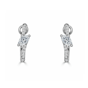 14K White Gold 0.49CTW Marquise & Round Diamond Hoop Earrings