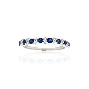 14K White Gold 0.56CTW Blue Sapphire & Diamond Alternating Band