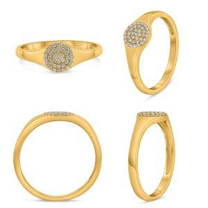 14K Yellow Gold 0.09CTW Diamond Cluster Signet Ring