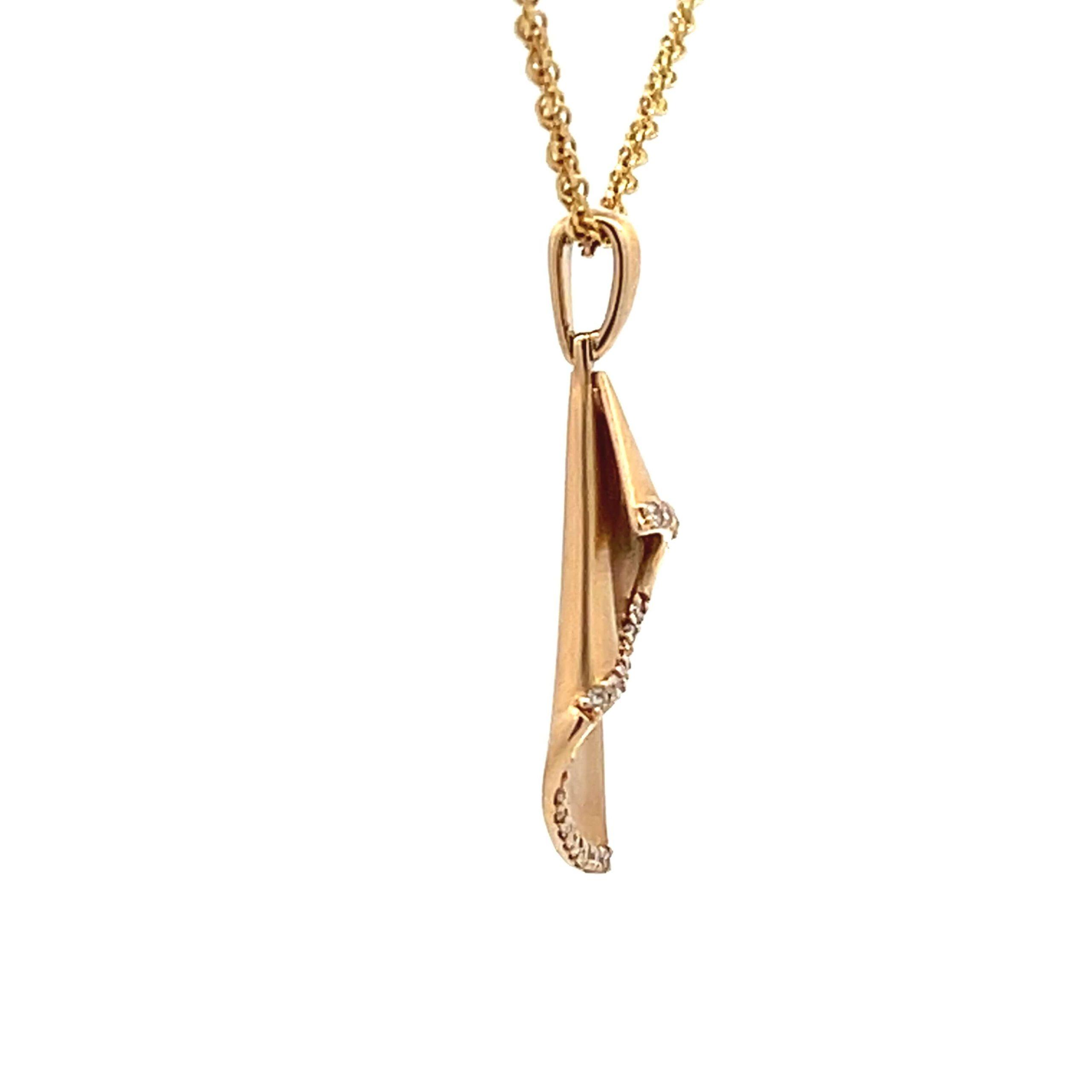 14K Yellow Gold 0.10CTW Diamond Folded Satin Finish Pendant by Allison Kaufman