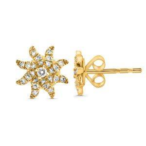 14K Yellow Gold 0.14CTW Diamond Sunburst Stud Earrings