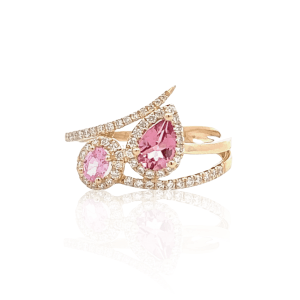 14K Yellow Gold 0.49CTW Pink Sapphire & Diamond Open Multi-Row Ring