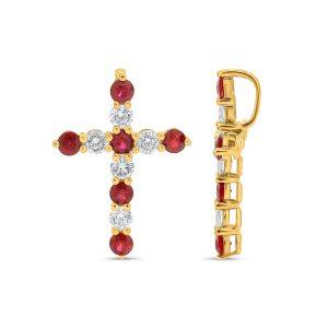 14K Yellow Gold 0.50CTW Ruby & Diamond Cross Pendant