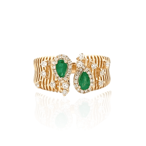 14K Yellow Gold 0.67CTW Emerald & Diamond Open Ring