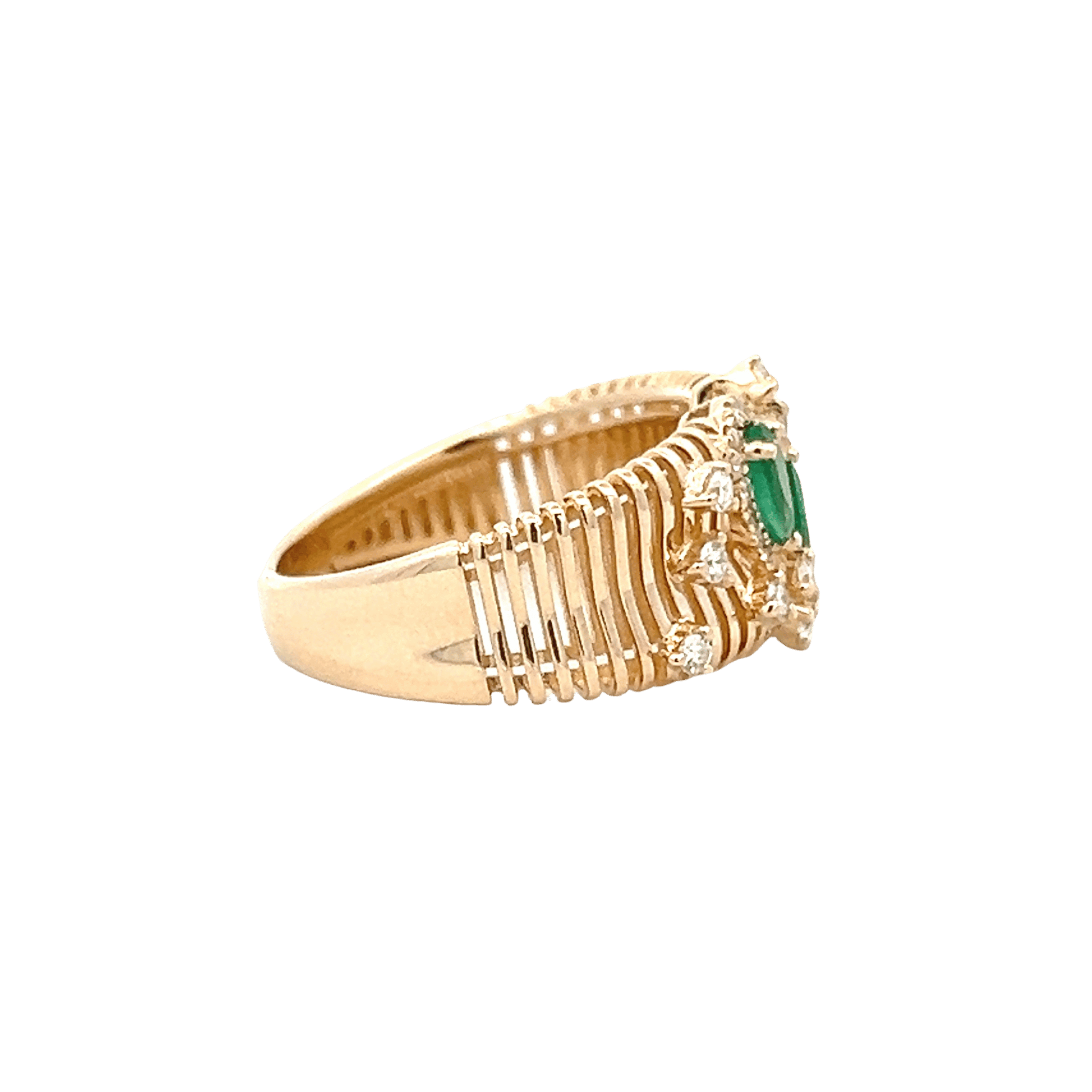 14K Yellow Gold 0.67CTW Emerald & Diamond Open Ring