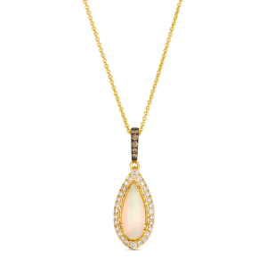 14K Yellow Gold 1.04CTW Pear-Shaped Opal & Diamond Halo Pendant Necklace by Le Vian
