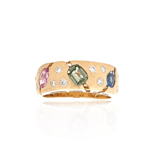 14K Yellow Gold 1.62CTW Multi-Color Sapphire & Diamond Band