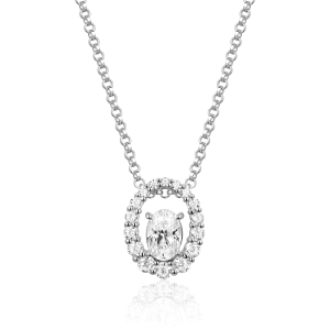 18K White Gold 0.84CTW Diamond Oval & Round Open Pendant Necklace